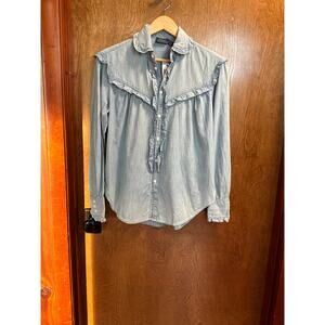 Vintage Polo Ralph Lauren Ruffle-Trim Denim Cotton Shirt